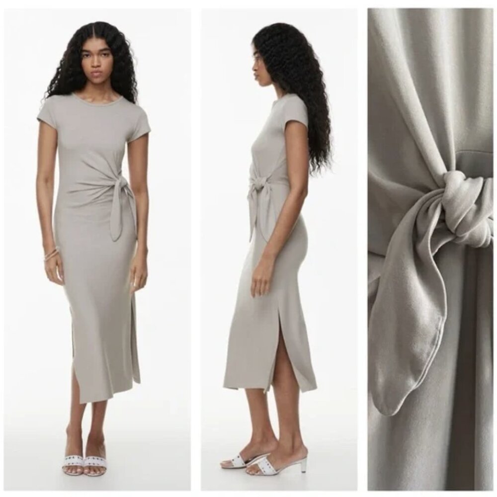 Aritzia Wilfred Fortune Tie Front Midi Dress in Grey in Size L